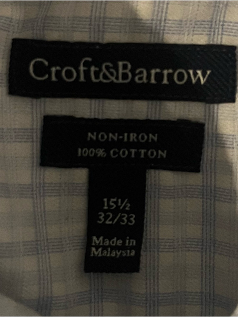 CROFT & BARROW White Shirt with Blue MULTI Windowpane Sz 15.5x32/33 ORIG $99+